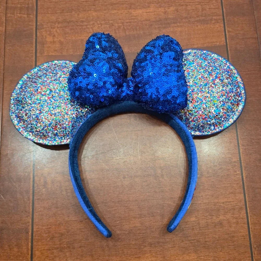 Disney Headband Womens OS Blue 2020 Confetti Sequin Minnie Mouse Ears Park Gear